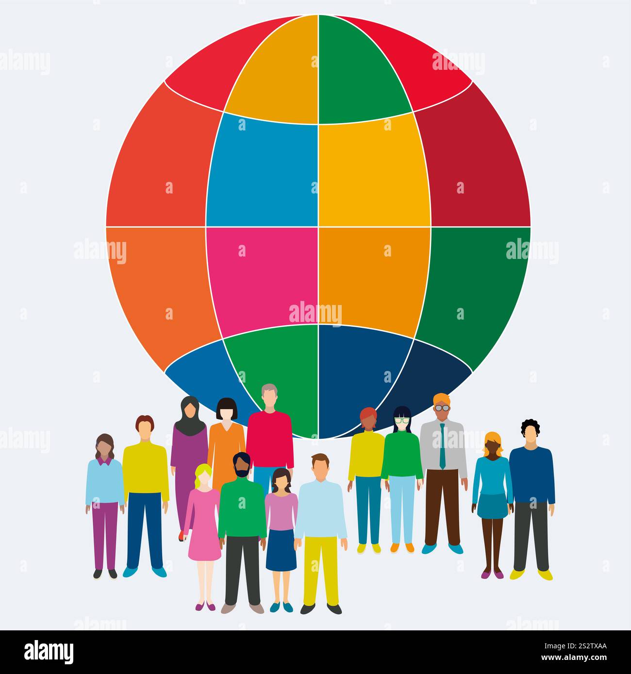 Die Welt und die Menschen in SDG-Farben Stockfoto