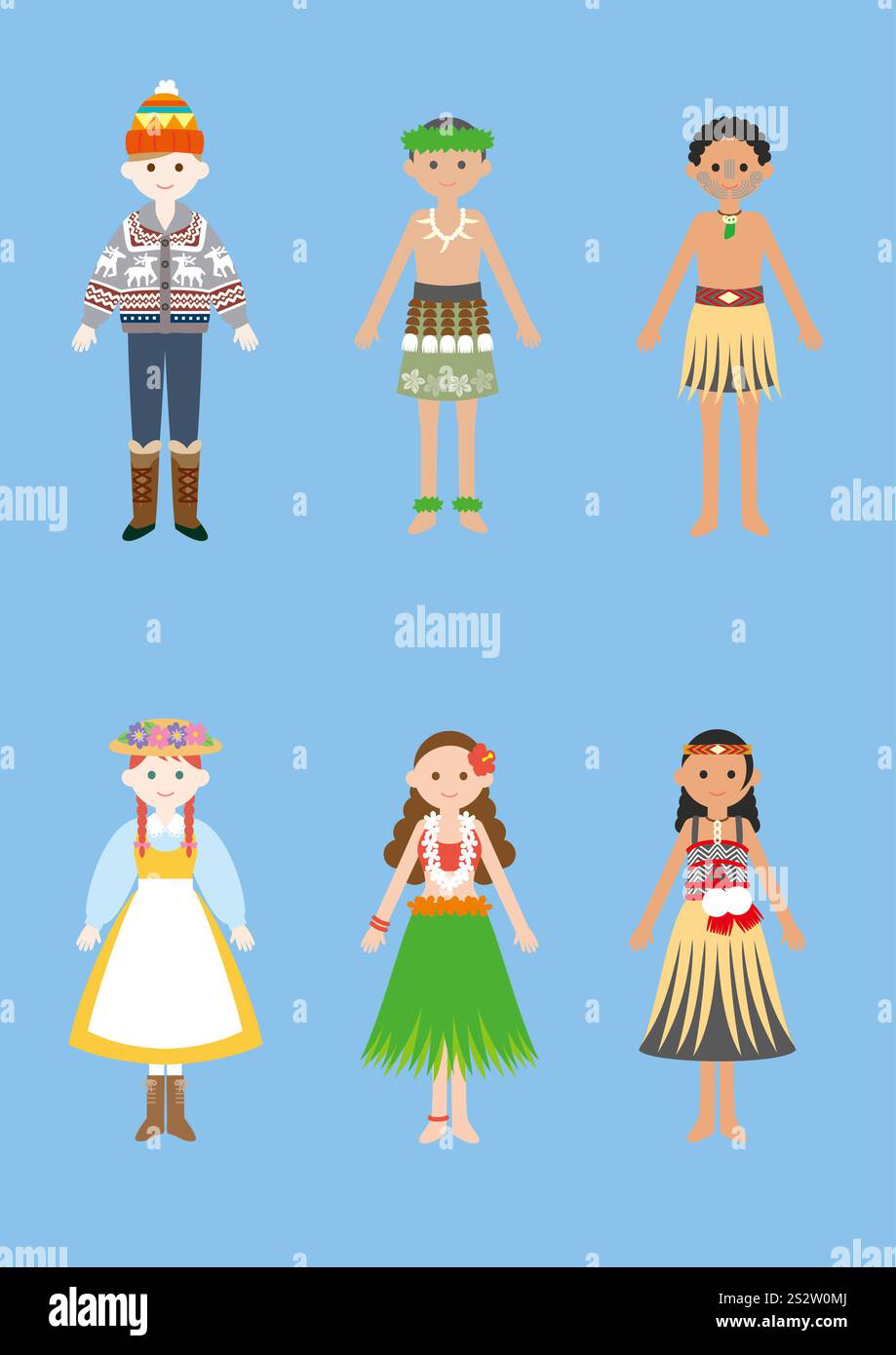 Trachten der Welt (Kanada, Hawaii, Neuseeland) Stockfoto