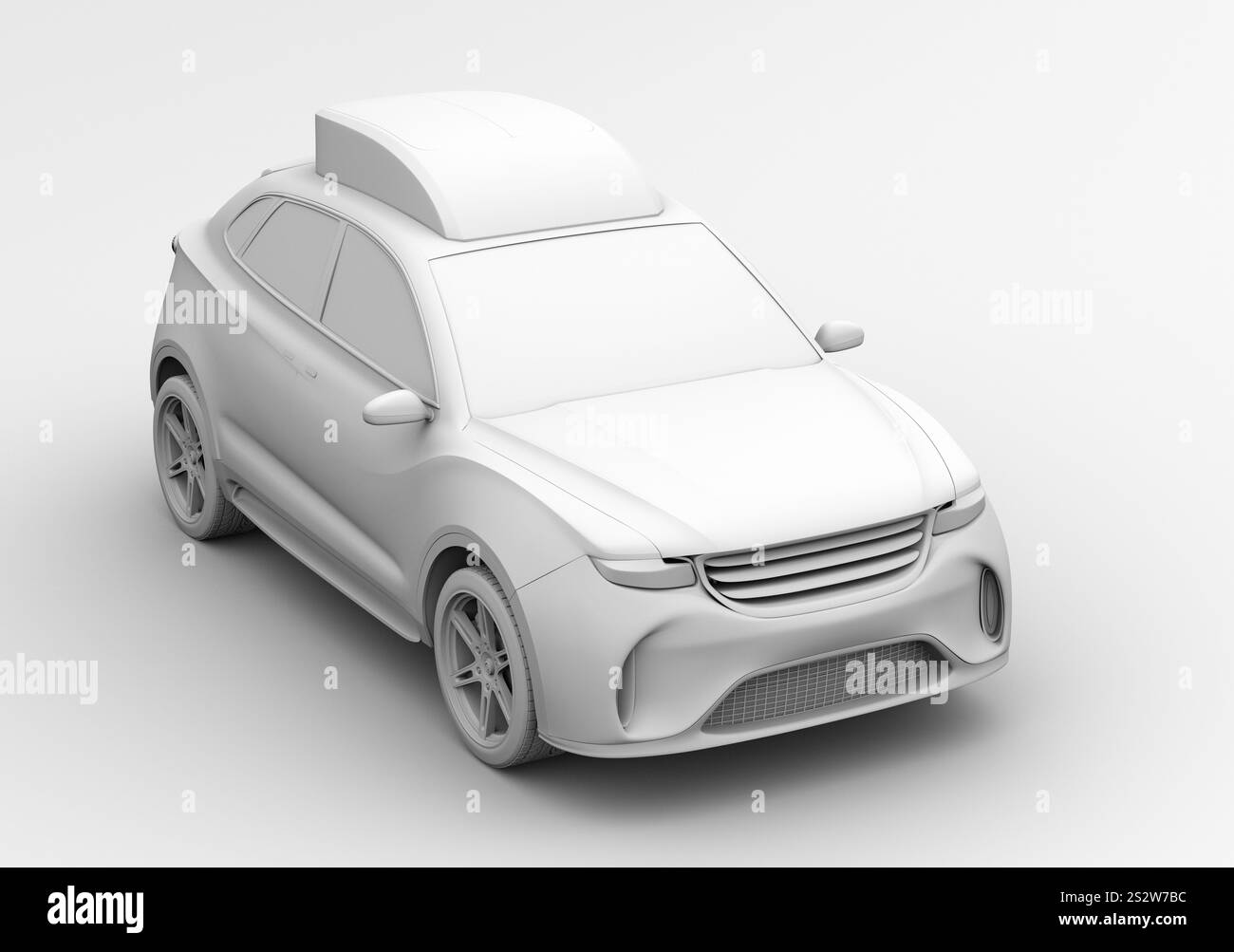 Ton-Rendering-Bild eines Katastrophenhilfe-SUV mit einer Suchdrohne Stockfoto