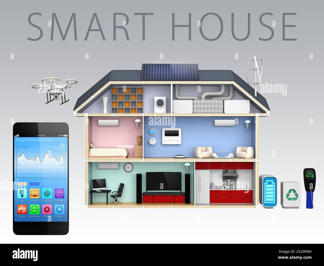Smart Home, Tablet-PC und App für das Facility Management-Konzept. Stockfoto