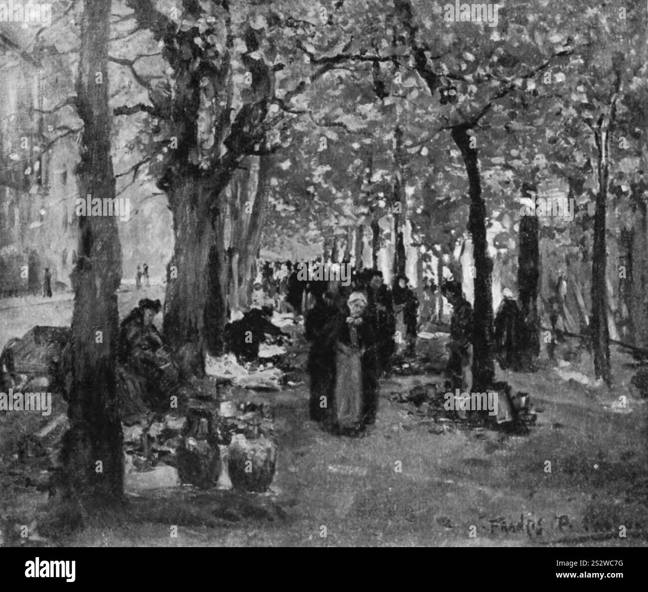 Francis Petrus Paulus, alter Markt unter den Bäumen, Brügge, Öl auf Leinwand, um 1926. Stockfoto