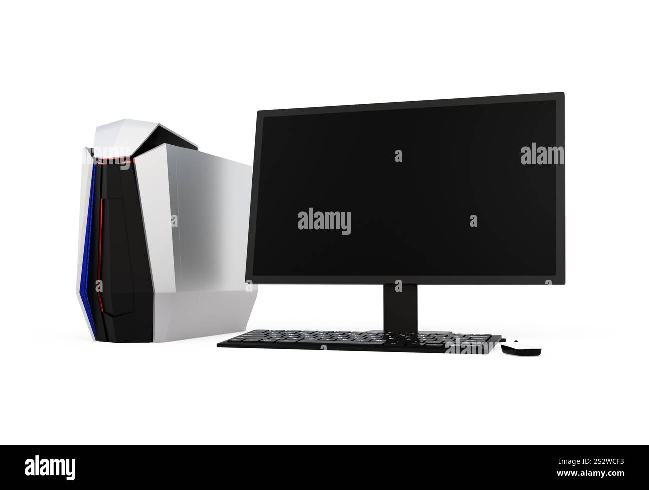 Bild eines Gaming-PCs in weißem Hintergrund Stockfoto