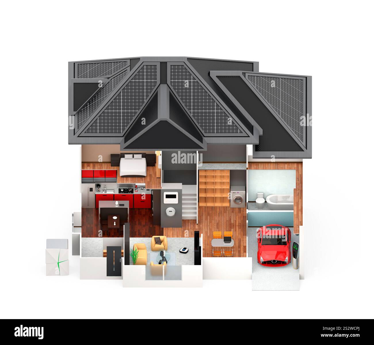 Smart-Home-Innenraum. Ein geringerer Energieverbrauch durch energiesparende Geräte kann die Umweltbelastung verringern Stockfoto