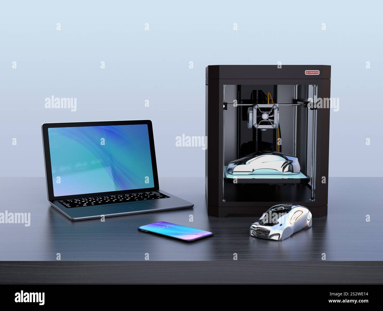 3D-Drucker und farbige Ausgabemuster Stockfoto