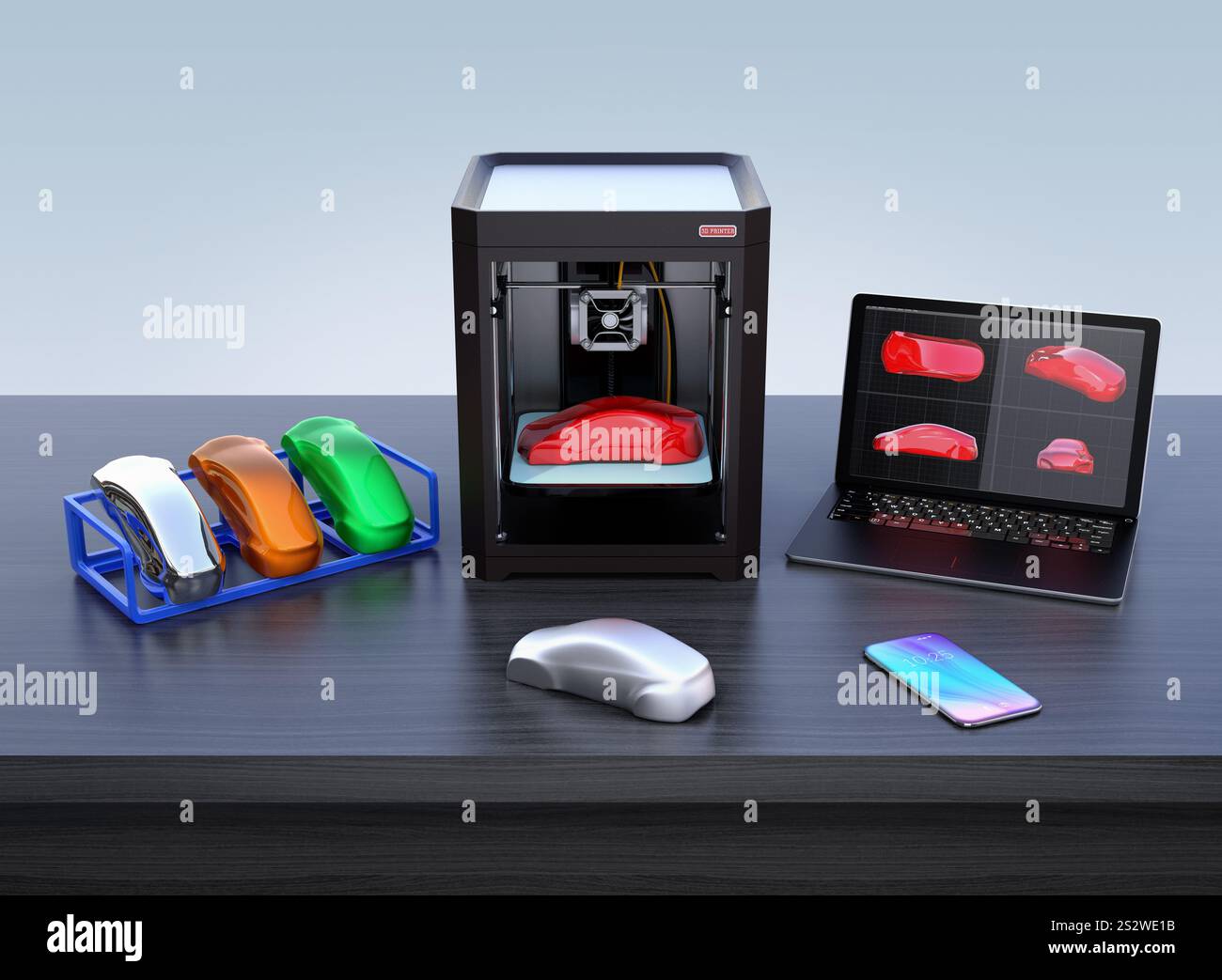 3D-Drucker und farbige Ausgabemuster Stockfoto