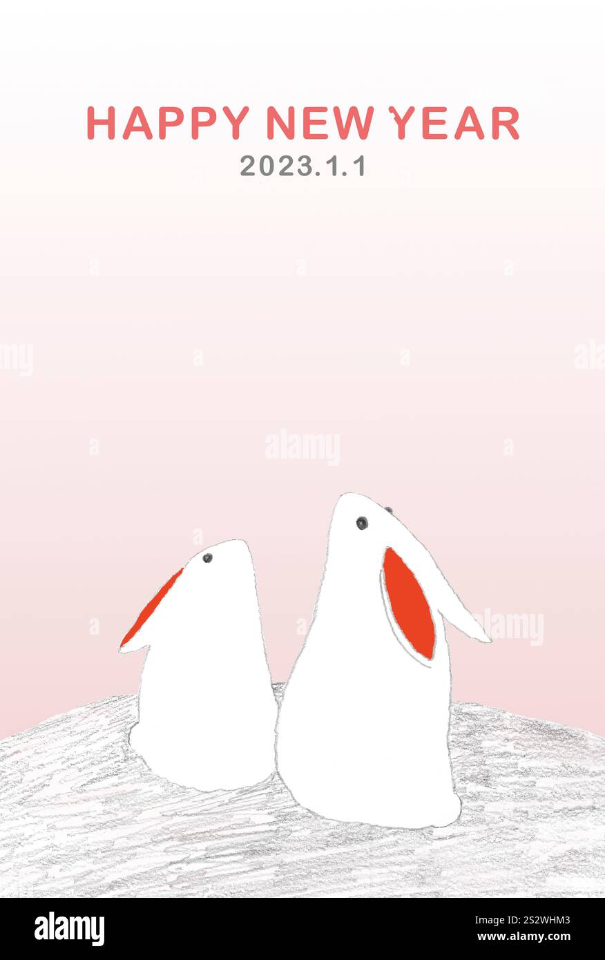 Niedliches weißes Kaninchen Sternzeichen Neujahrskarte Illustration für 2023 2023 Stockfoto