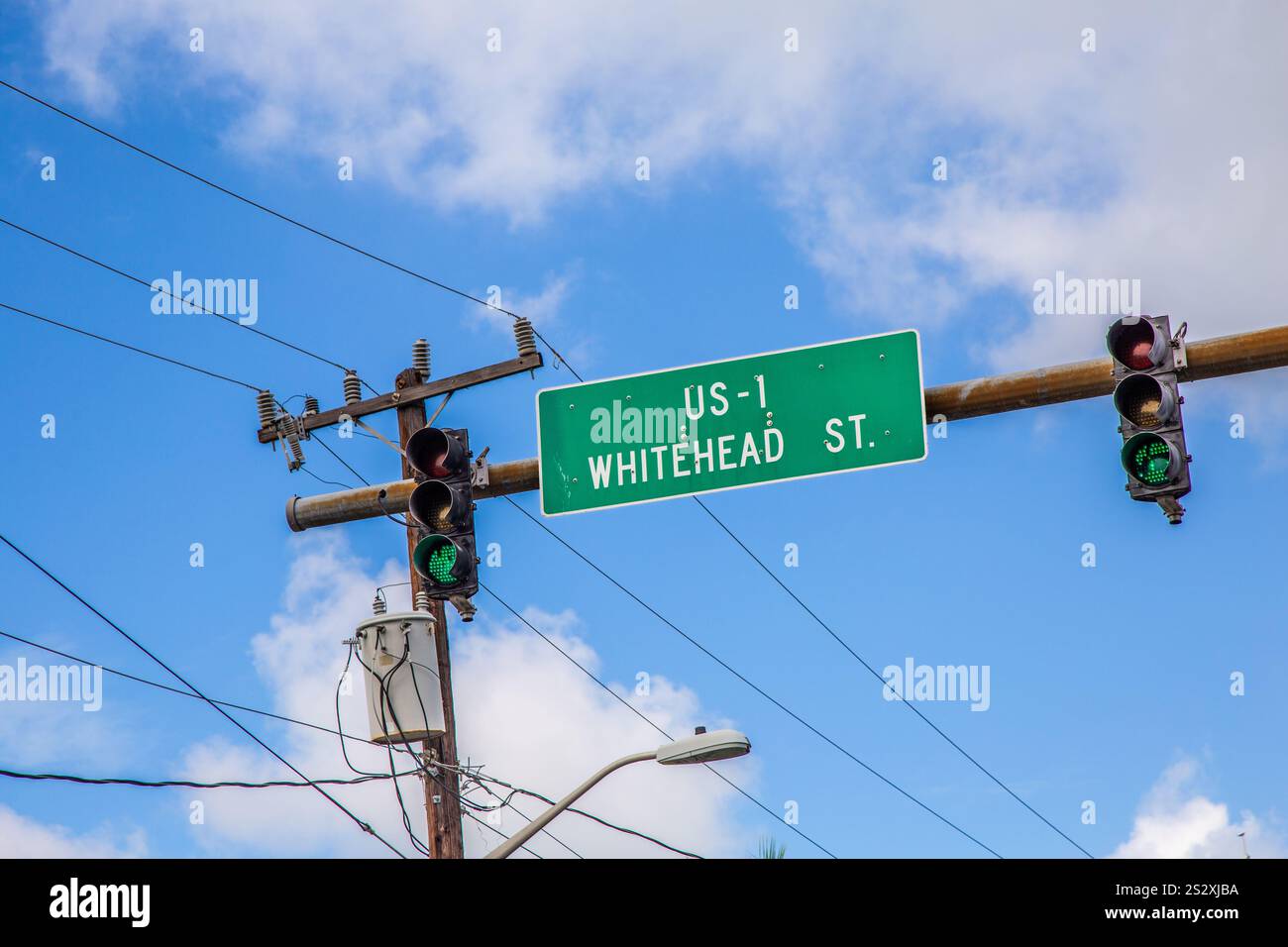 Mile Zero in Key West of US-1 an der Kreuzung Whitehead Street, Florida Keys Stockfoto