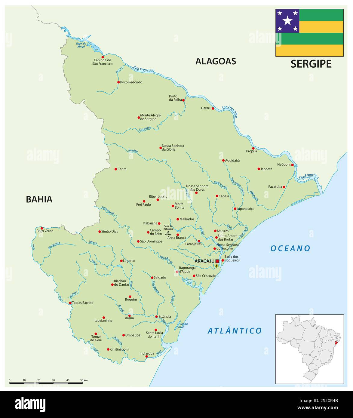 Karte des brasilianischen Bundesstaates Sergipe Stockfoto