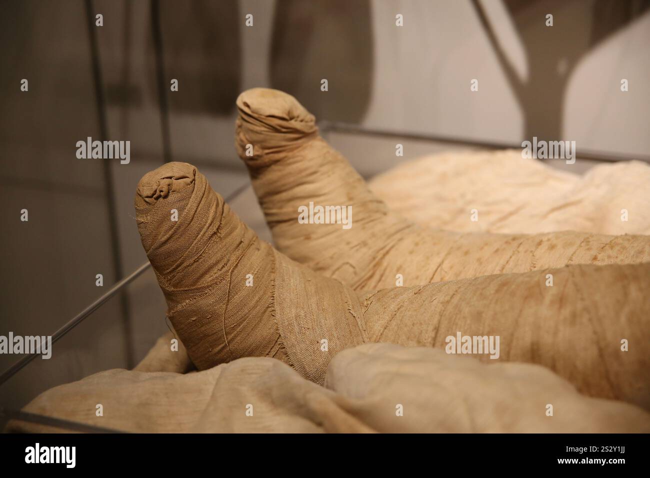 Mami. Das Alte Ägypten. Details des Leinenverbands. Ägyptisches Museum von Turin. Italien Stockfoto
