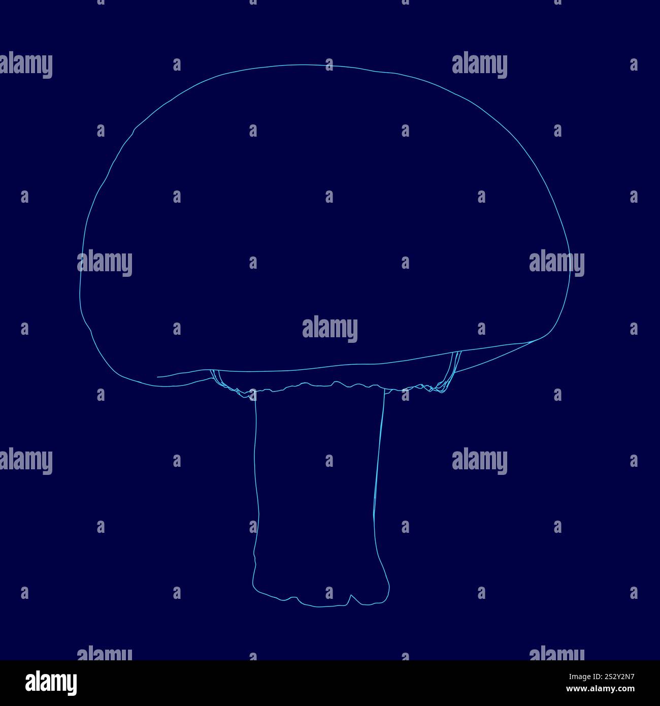Der Pilz ist blau auf dunklem Hintergrund gezeichnet. Der Pilz ist blau umrandet und hat einen Stiel Stock Vektor
