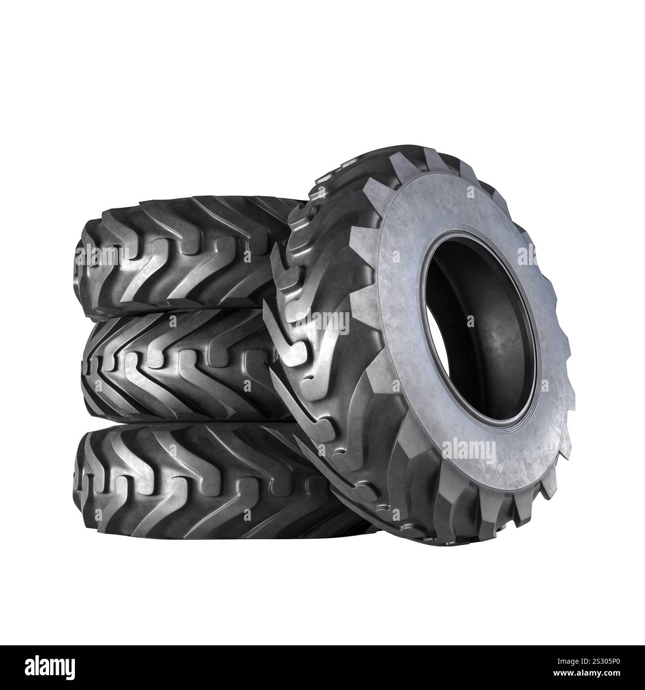 Vier große Reifen stehen auf transparentem Hintergrund 3D Stockfoto