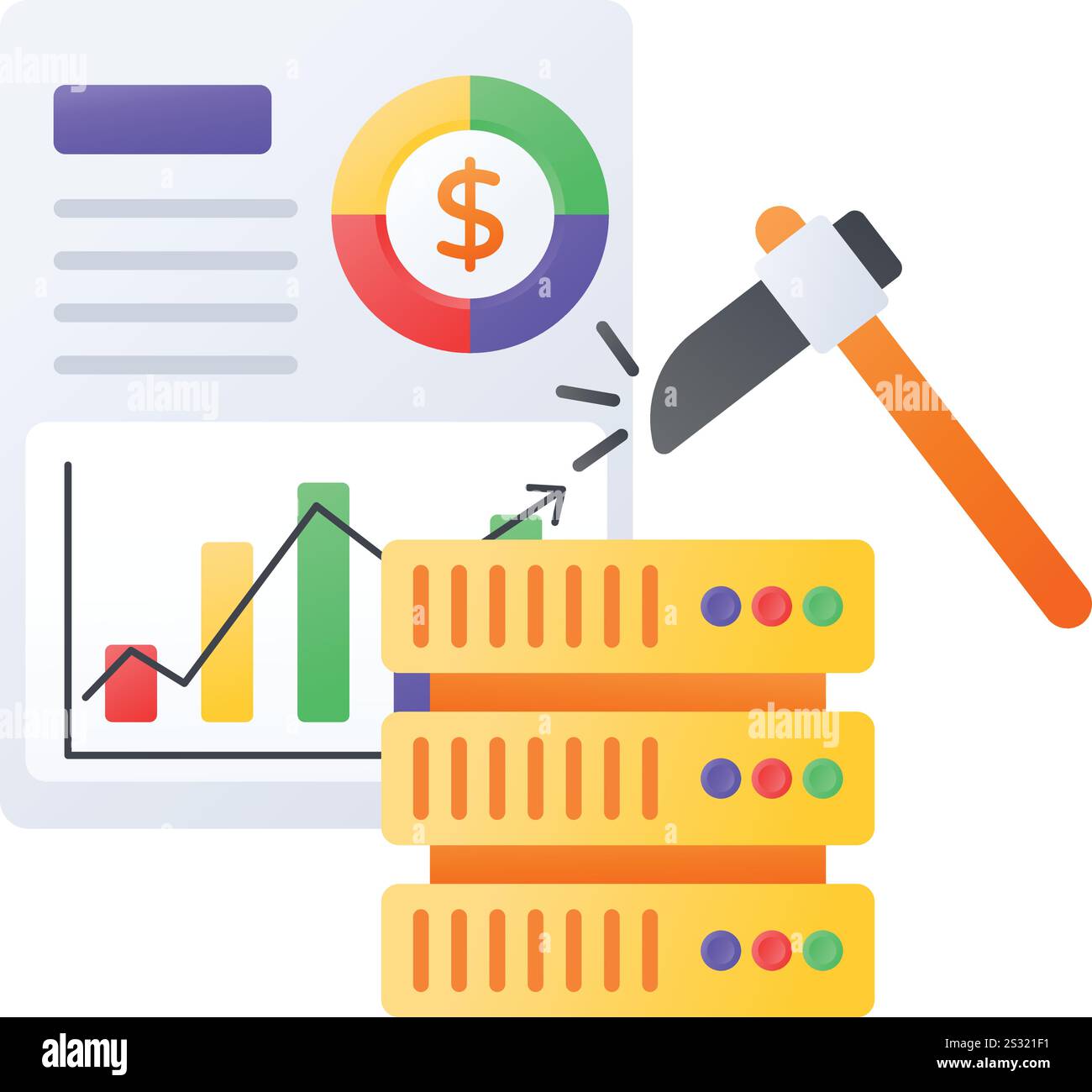 Mining Dedicated Server Konzept, Crypto Machine anwendungsspezifische integrierte Schaltungen Vektordesign Webhosting-Service Symbol Computing Machines Stock Vektor