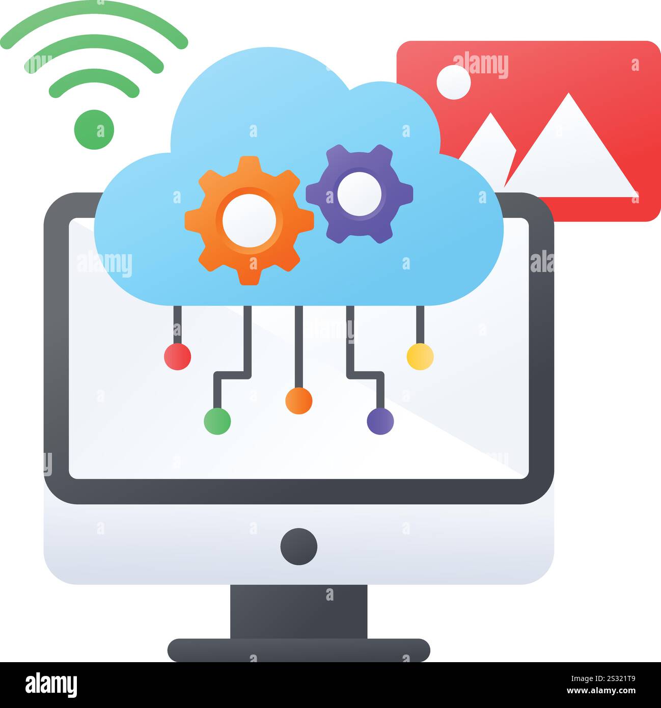 Cloud-Snapshots Konzept, Vektorfarben für virtuelle digitale Speicherbilder, Web-Hosting-Service-Symbol, Computer-Zeichen, Internet-App Stock Vektor