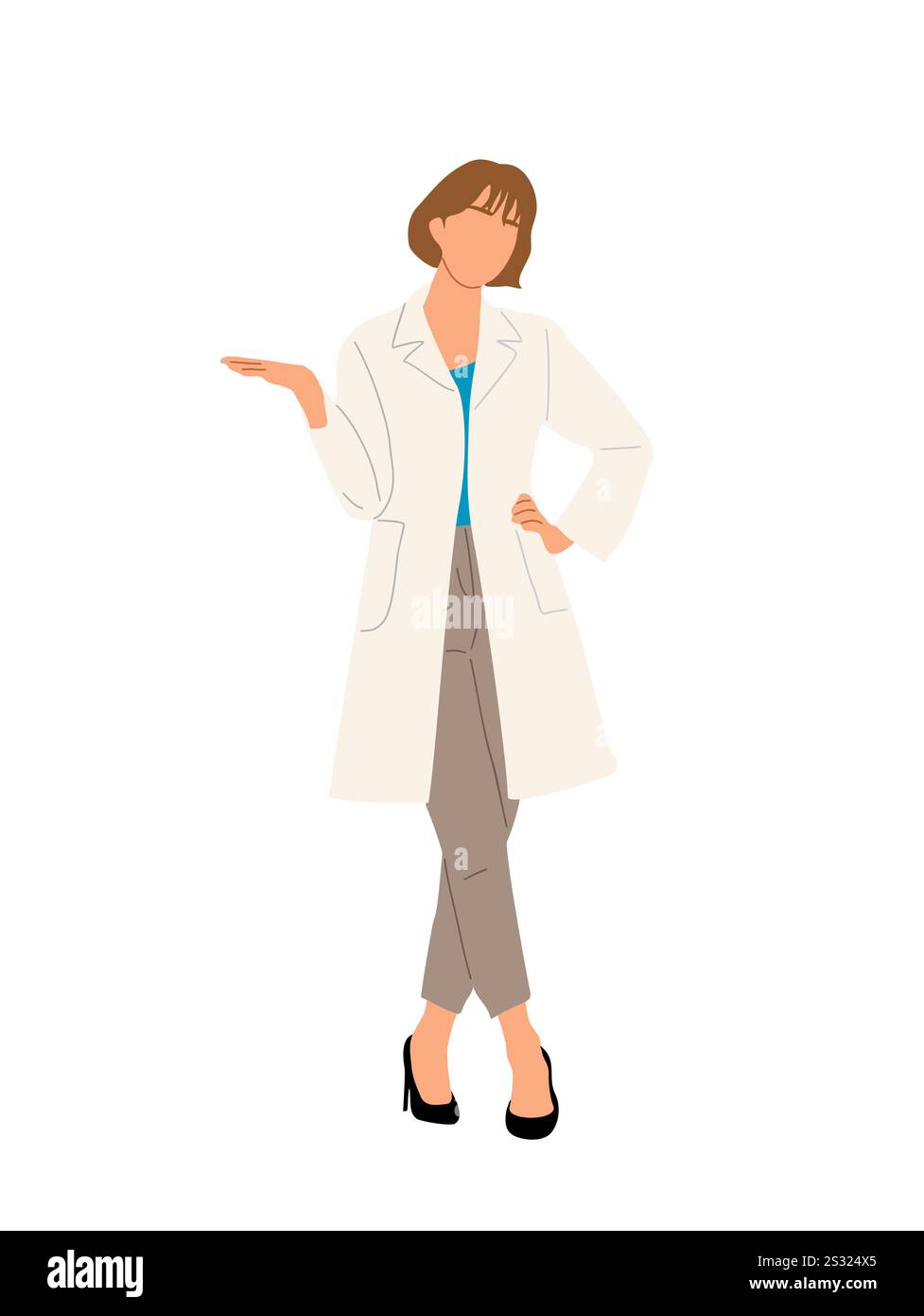 Junge Ärztin im weißen Labormantel Stock Vektor