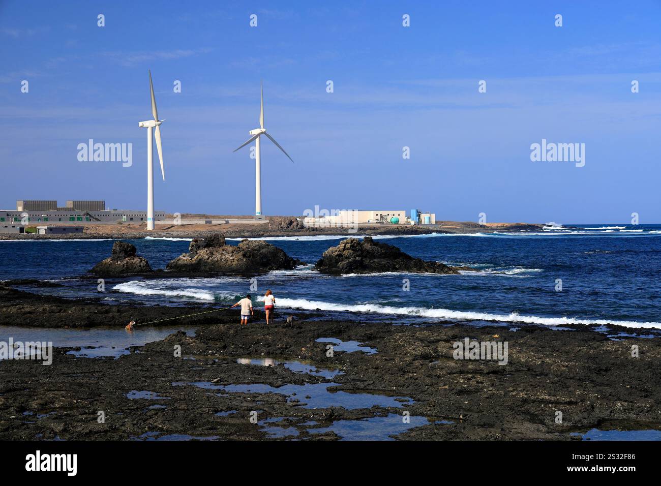 Windturbinen, Bristol, Corralejo, Fuerteventura, Kanarische Inseln, Spanien. Stockfoto