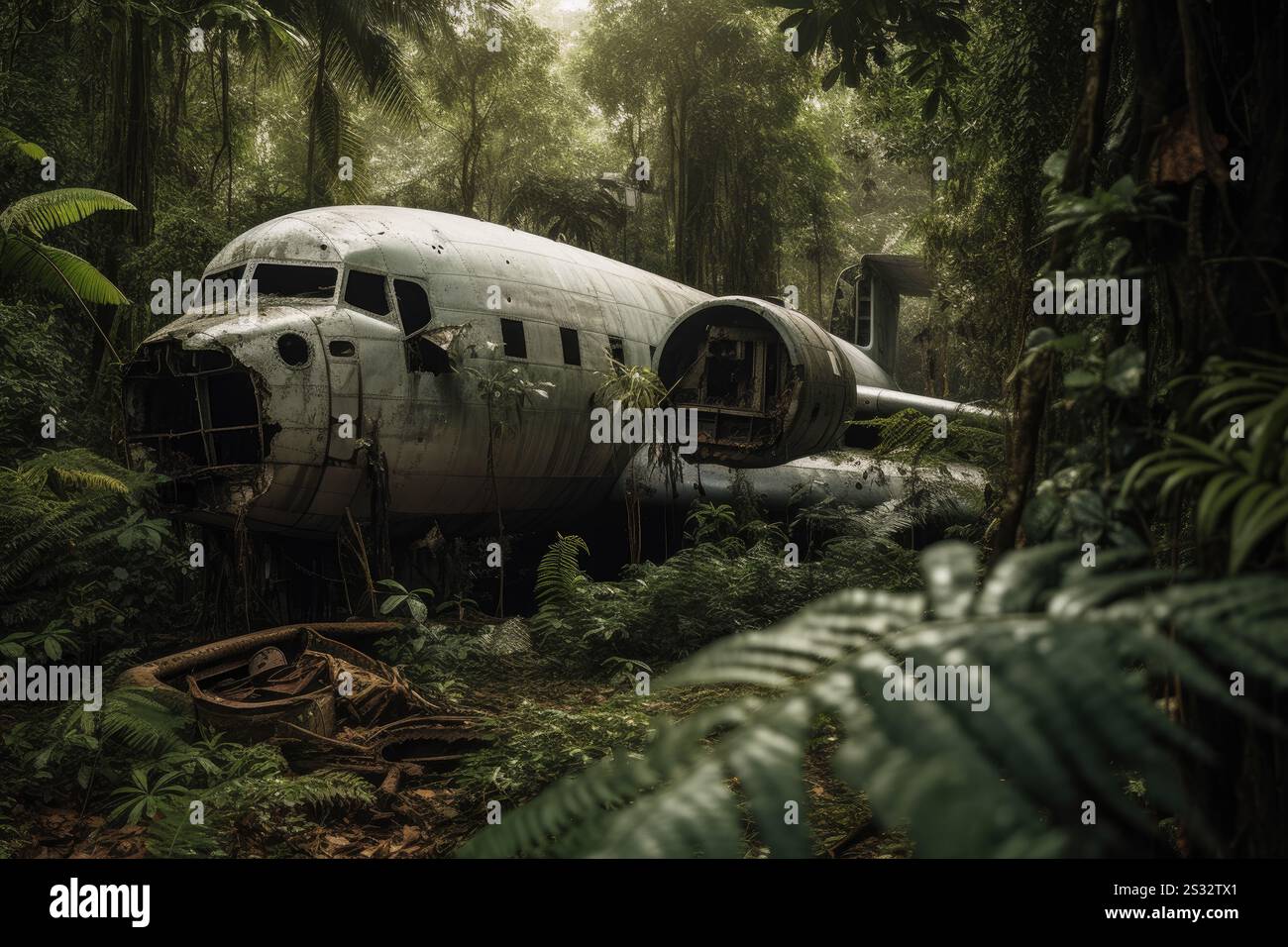 Flugzeugdschungel. Naturbaumabenteuer. Ai Generieren Stockfoto