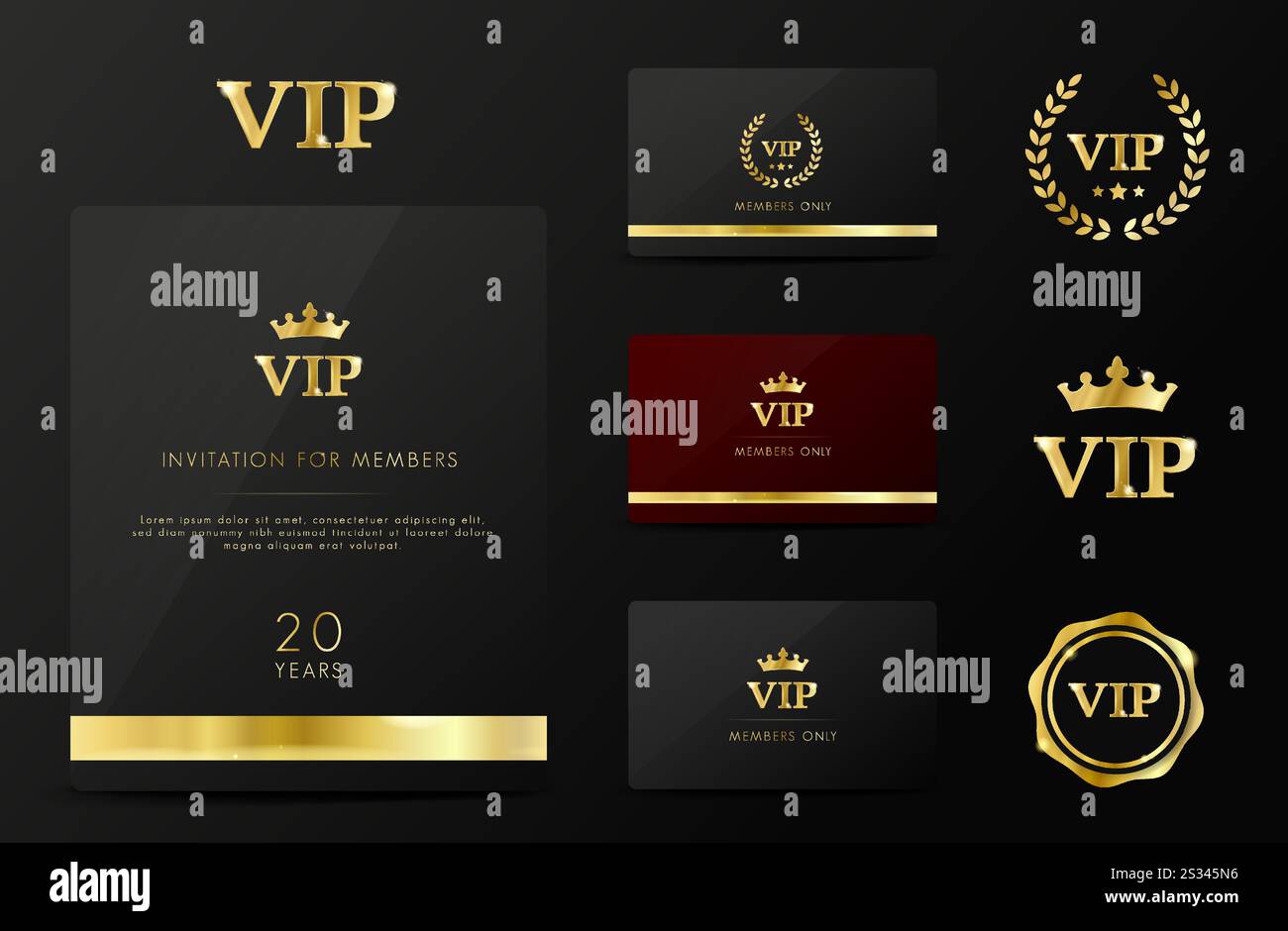 Exklusives vip Premium-Set. Premium-VIP-Karte mit goldenem Logo in luxuriösem Design. Stock Vektor
