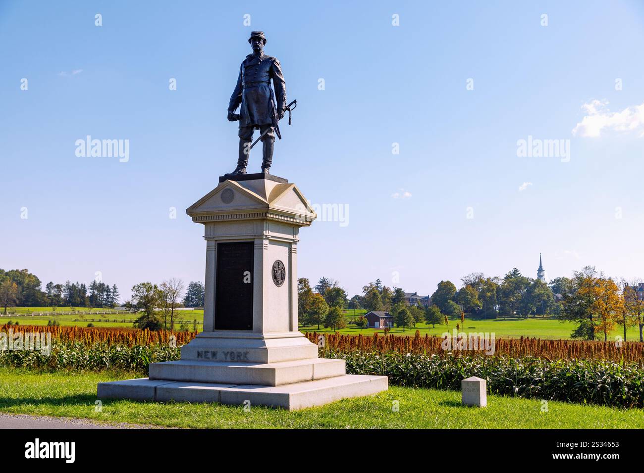 Gedenkstätte für Major General Abner Doubleday auf der McPherson Ridge an der Reynolds Avenue auf dem East Cemetery Hill im Gettysburg National Military Park in Gettysbu Stockfoto