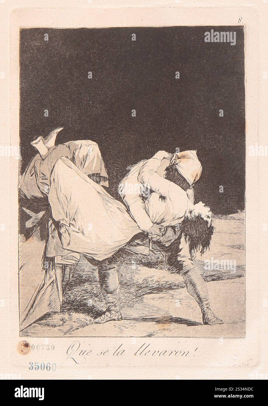 Titel: Also haben sie sie weggetragen! (Que se la llevaron!) (Serie Caprichos - die Caprices) Künstler: Francisco José de Goya y Lucientes Jahr: 1799 Medium: Ätzung, japanischer Meißel, brünierte Aquatinte auf Büttenpapier Abmessungen: 36 x 26 cm Ort: Museo Nacional de Bellas Artes, Buenos Aires Stockfoto