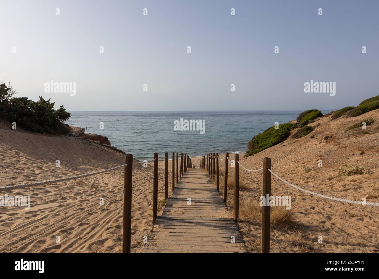 Hölzerner Pfad zum Meer Stockfoto
