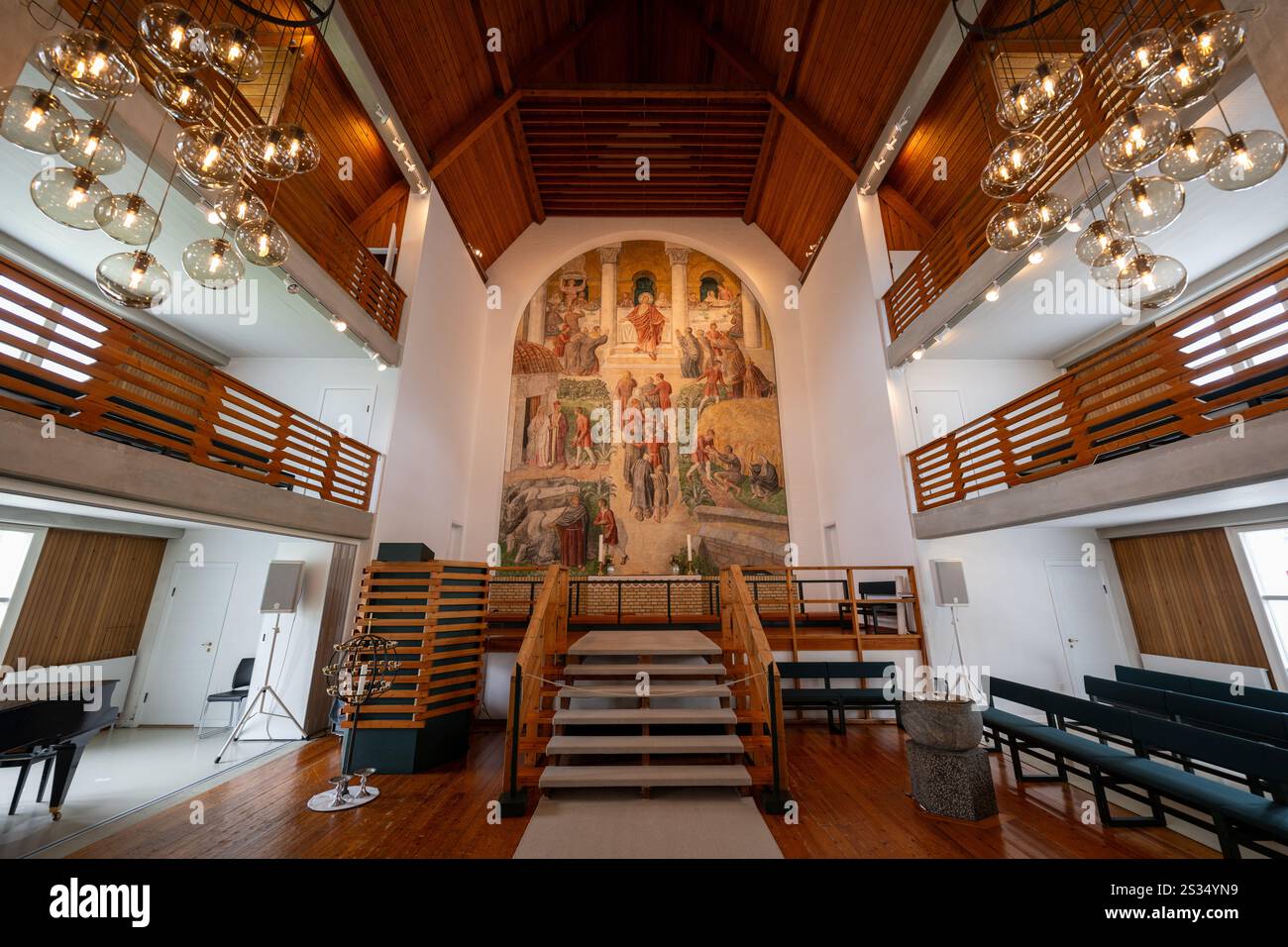 Klaksvik, Färöer-Inseln - 24. Juli 2024: Kirche Christianskirkjan in Klaksvik - Färöer-Inseln Stockfoto