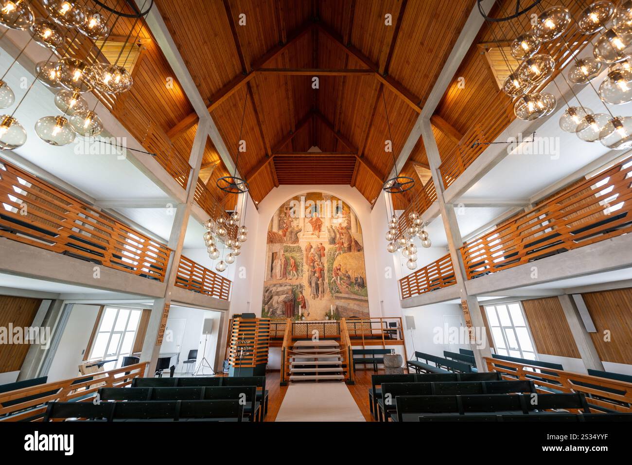 Klaksvik, Färöer-Inseln - 24. Juli 2024: Kirche Christianskirkjan in Klaksvik - Färöer-Inseln Stockfoto