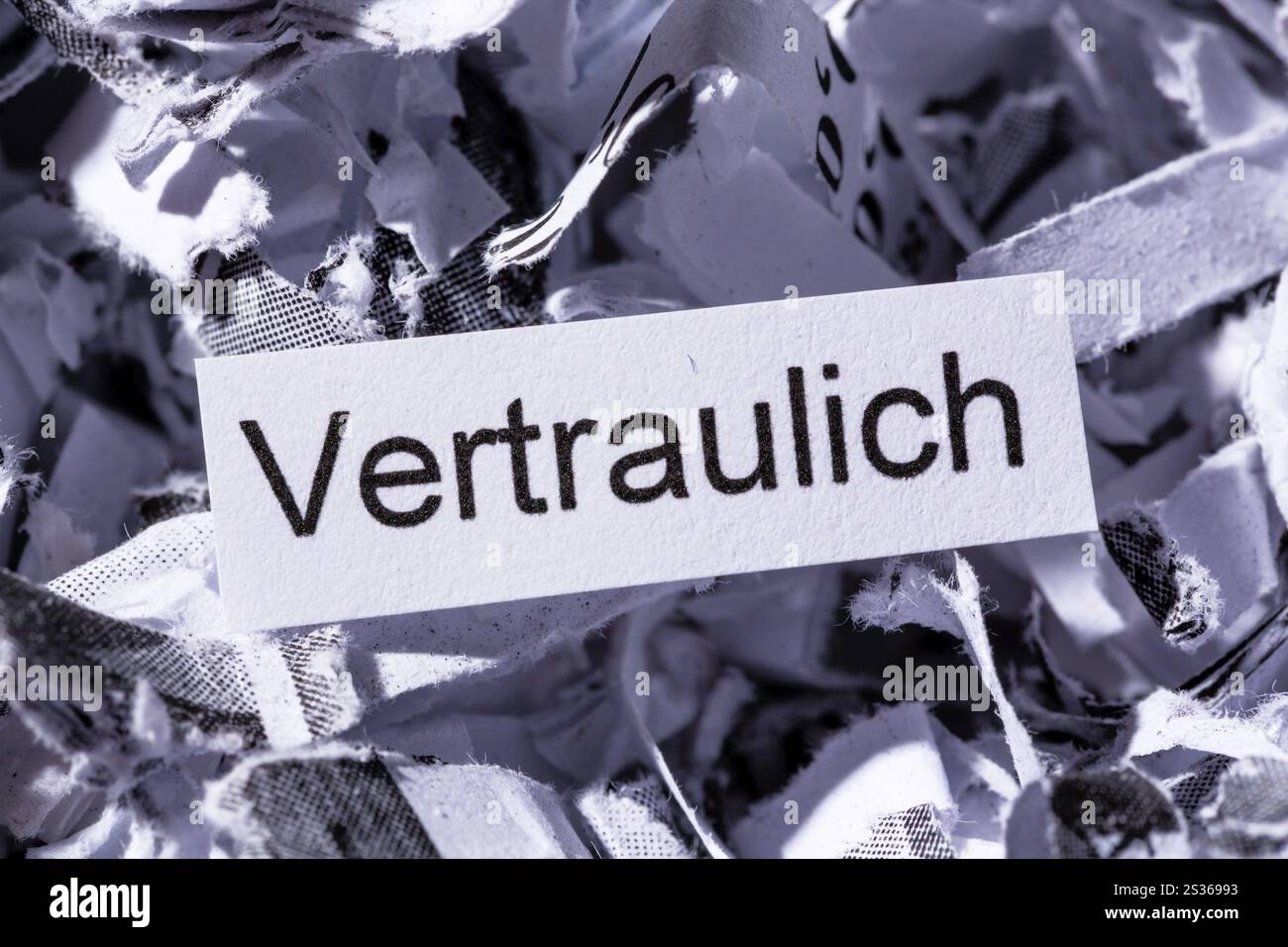 Papier schreddert mit dem Schlüsselwort vertraulich, symbolisches Foto für die Datenvernichtung und Vertraulichkeit Stockfoto