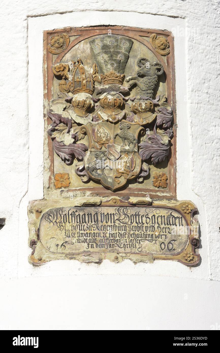 Fresko des Bischofs von Regensburg auf historischem Wandputz von 1606 Stockfoto