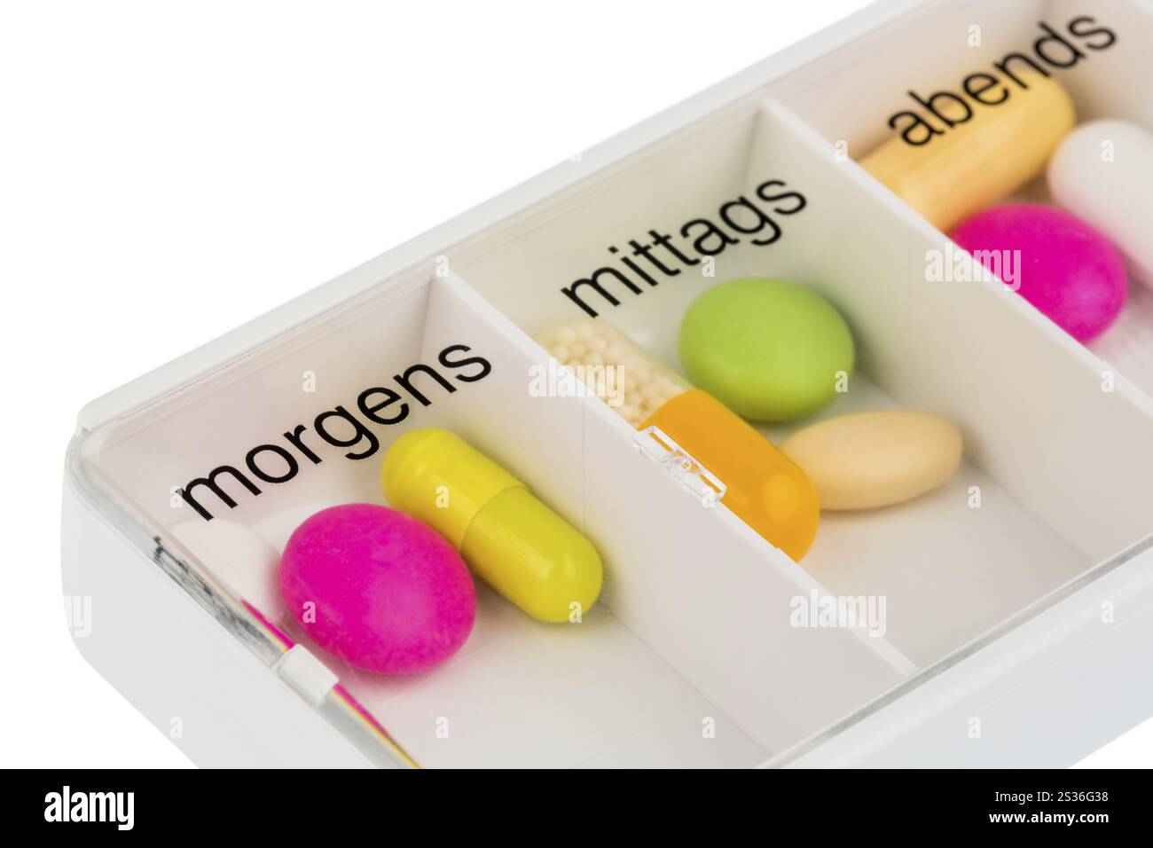 Tablettenspender, symbolisches Foto für Therapie, Verordnung und Dosierung Österreich Stockfoto