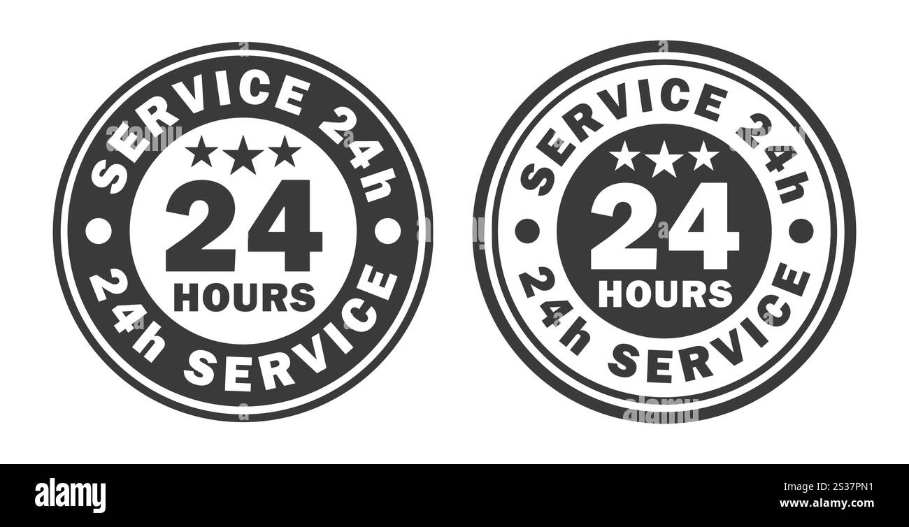 24 7 Service ist rund um die Uhr und 7 Tage die Woche geöffnet. Symbol-Symbol-Taste für Support anzeigen. Vektorabbildungsbild. Isoliert am Stock Vektor