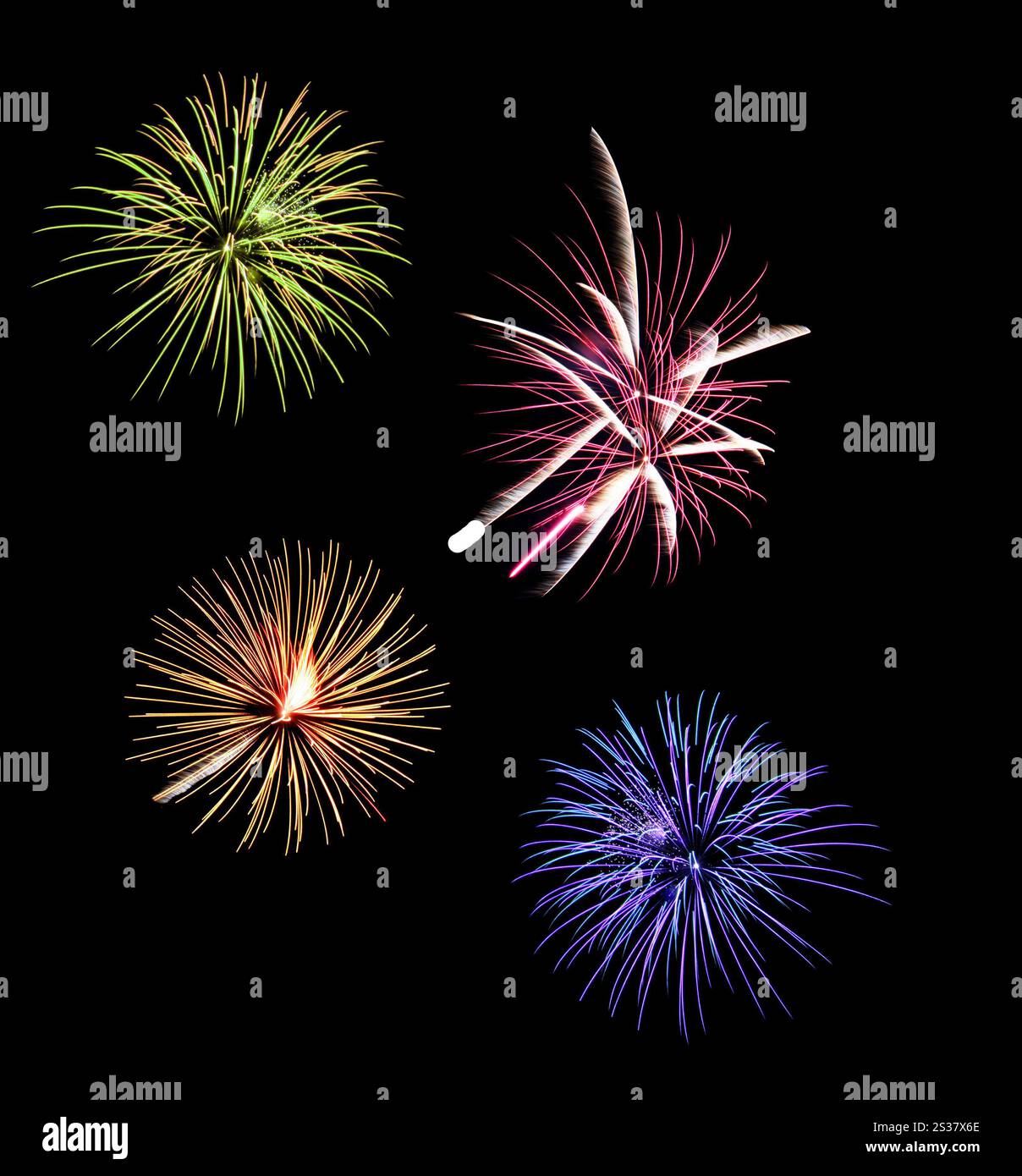 Buntes Feuerwerk am dunklen Himmel. Buntes Feuerwerk Stockfoto