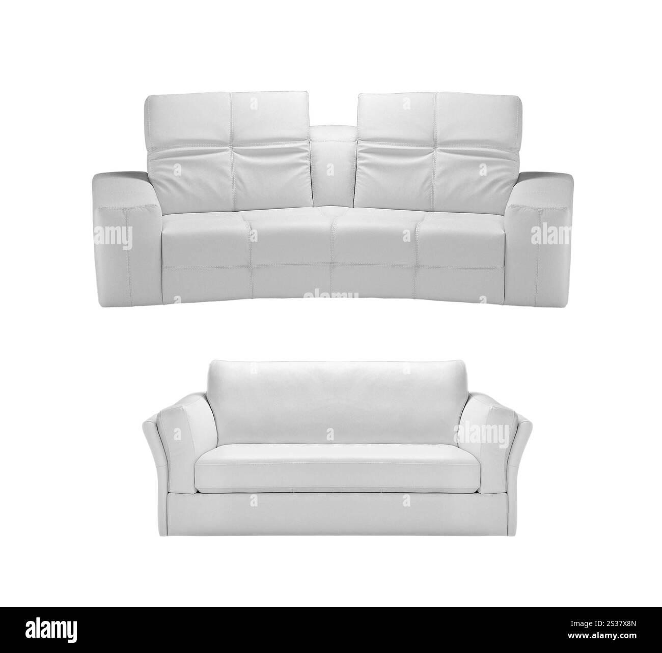 Weißes Sofa auf weißem Hintergrund. Weißes Sofa Stockfoto