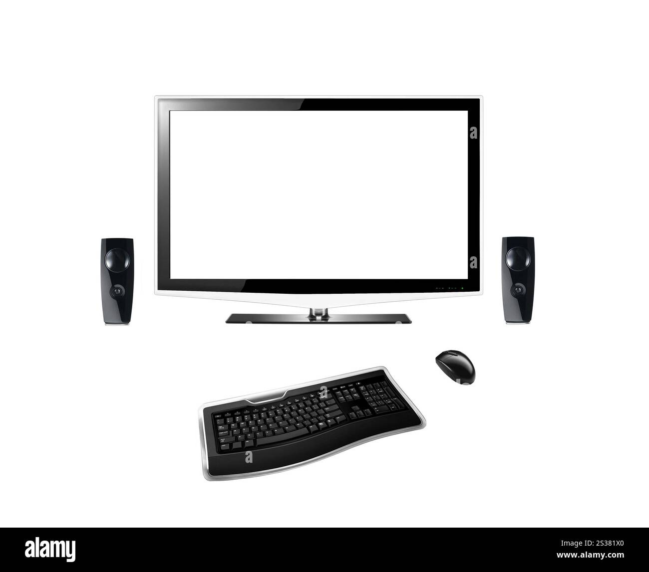 Moderne Akustiksysteme mit lcd-Panel auf weißem Hintergrund. Moderne Akustiksysteme mit lcd-Panel Stockfoto