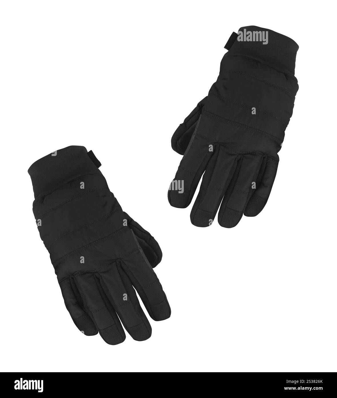 studio-Foto von schwarzen Winterhandschuhen isoliert auf weißem Hintergrund. studio-Foto von schwarzen Winterhandschuhen Stockfoto