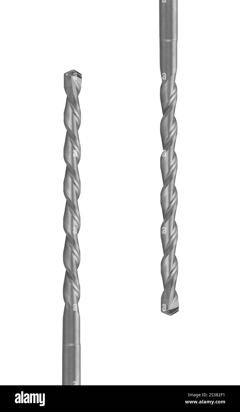 Nahaufnahme des Bohrers isoliert auf weißem Hintergrund. Nahaufnahme des Bohrers Stockfoto
