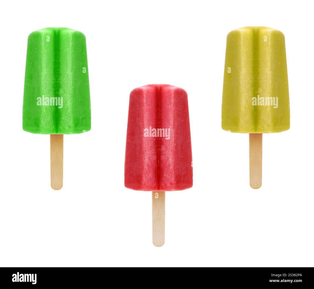 Drei köstliche gefrorene Eiscreme auf weißem Hintergrund. Drei köstliche gefrorene Eiscreme Stockfoto