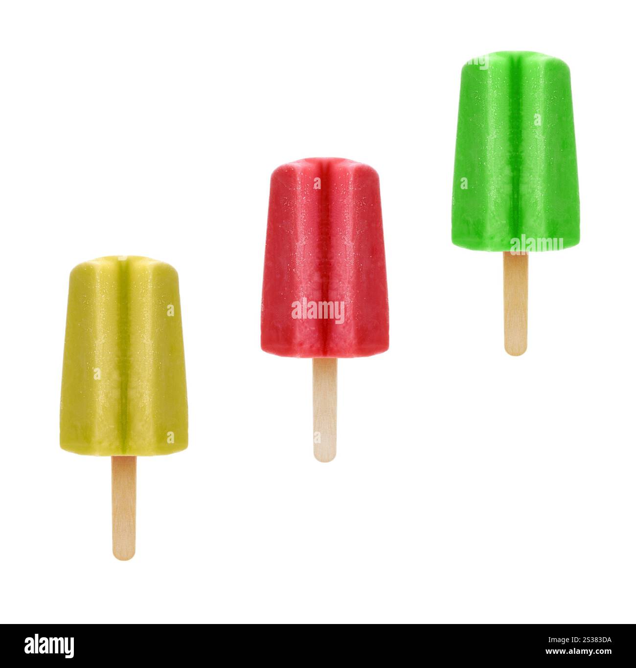 Drei köstliche gefrorene Eiscreme auf weißem Hintergrund. Drei köstliche gefrorene Eiscreme Stockfoto