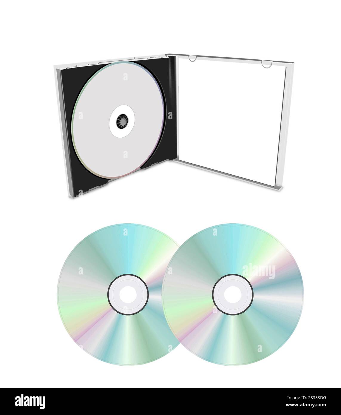 Leere cd-Abdeckung und cd isoliert auf weißem Hintergrund. Leere cd-Abdeckung und cd isoliert Stockfoto