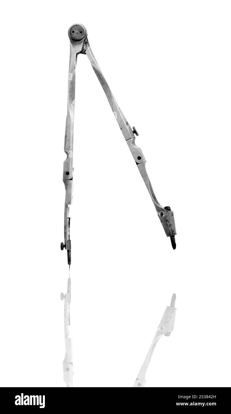 Nahaufnahme: Kompass isoliert auf weiß. Nahaufnahme Zeichnung Kompass isoliert Stockfoto