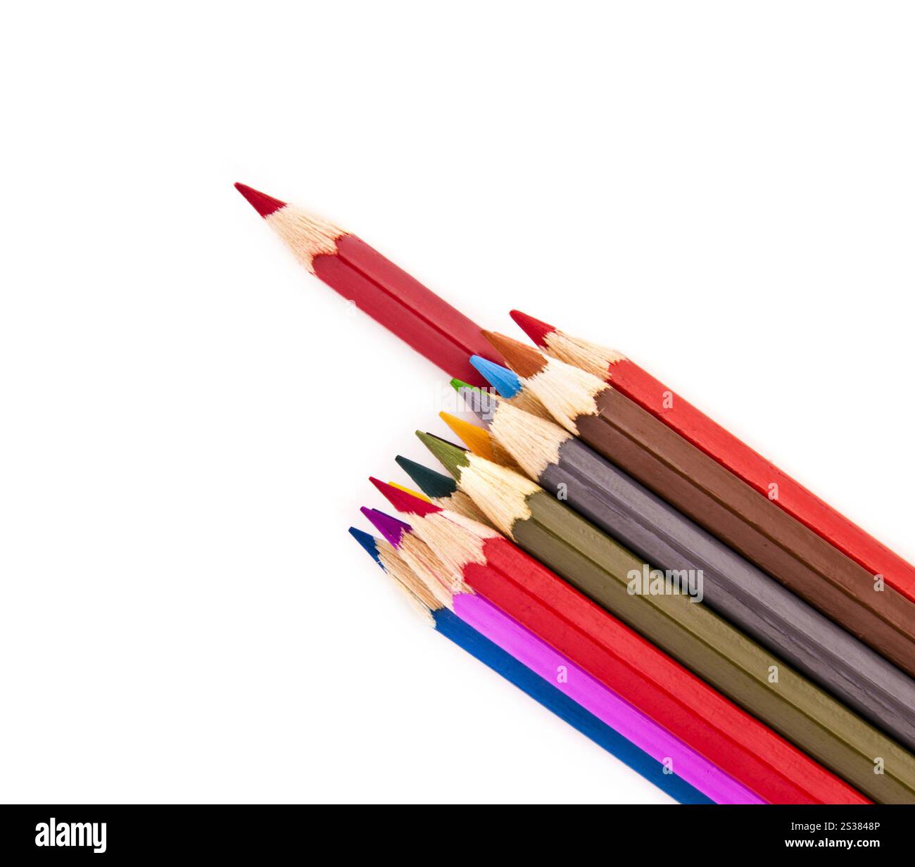 Farbige Bleistifte isoliert auf weißem Hintergrund. Farbstifte Stockfoto