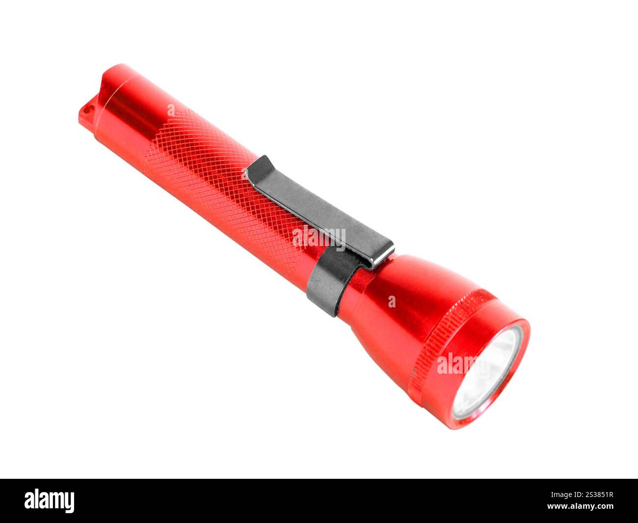 Taschenlampe isoliert auf weißer Rückseite. Taschenlampe isoliert auf weiß Stockfoto