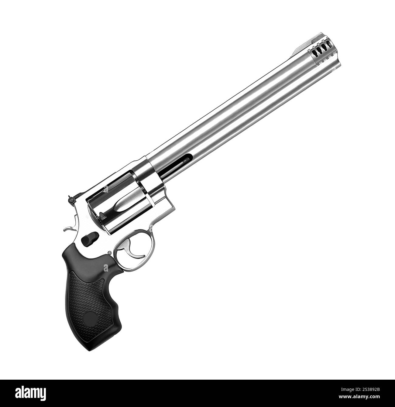 Alter Revolver auf weißem Hintergrund mit Beschneidungspfad. Alter Revolver Stockfoto