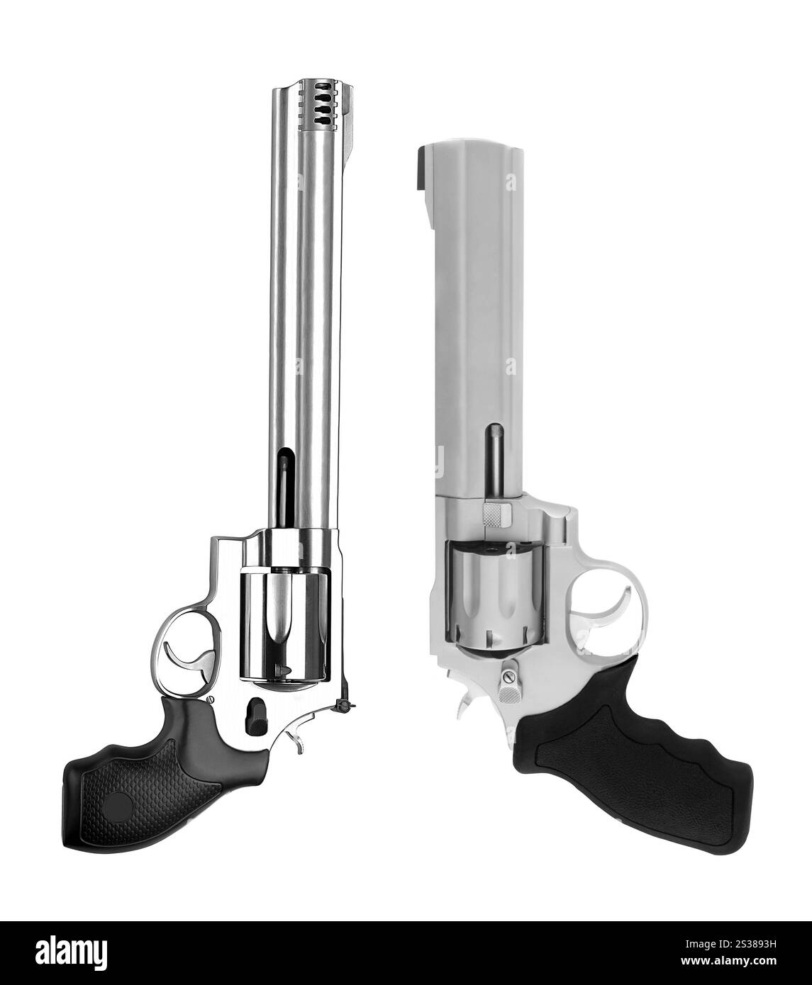 Alte Revolver auf weißem Hintergrund mit Beschneidungspfad. Alte Revolver Stockfoto