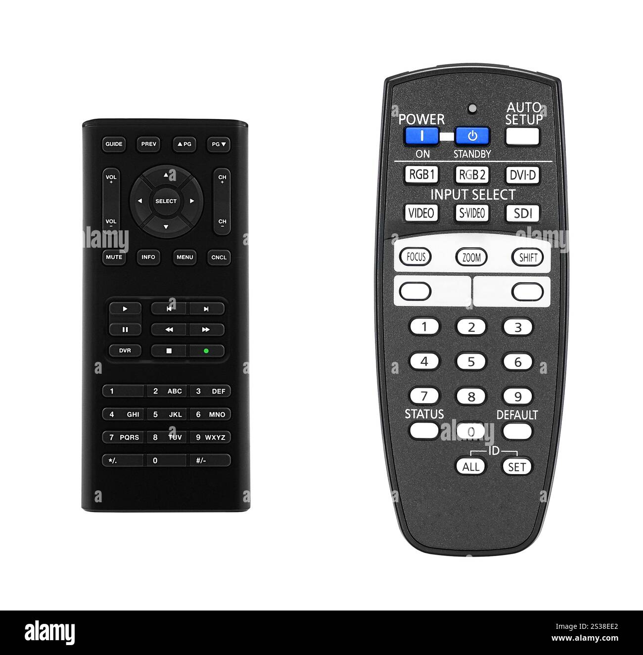 Fernbedienungen auf weißem Hintergrund isoliert. Fernbedienungen des fernsehers Stockfoto