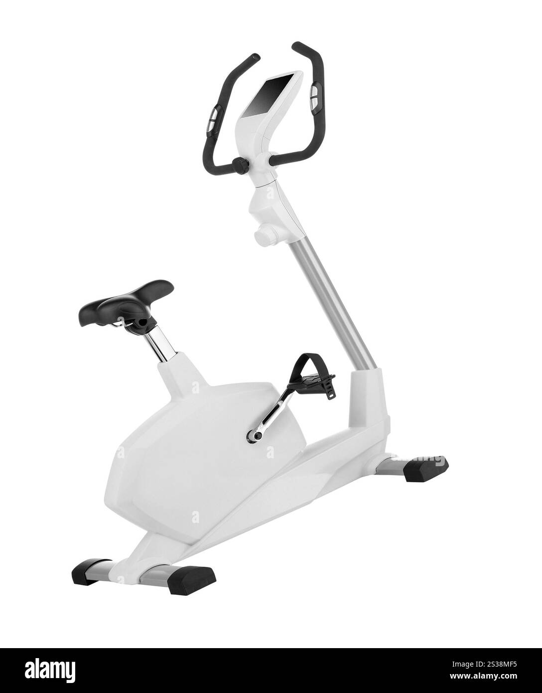 Stationäres Trainingsfahrrad isoliert auf weißem Hintergrund. Stationäres Trainingsfahrrad isoliert Stockfoto