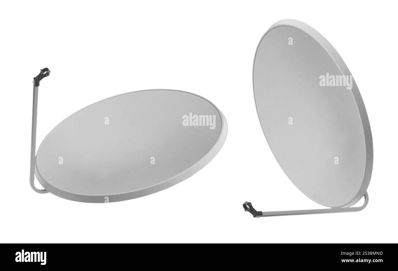 Satelitschale isoliert auf weißem Hintergrund. Empfänger. Satelitschale Stockfoto