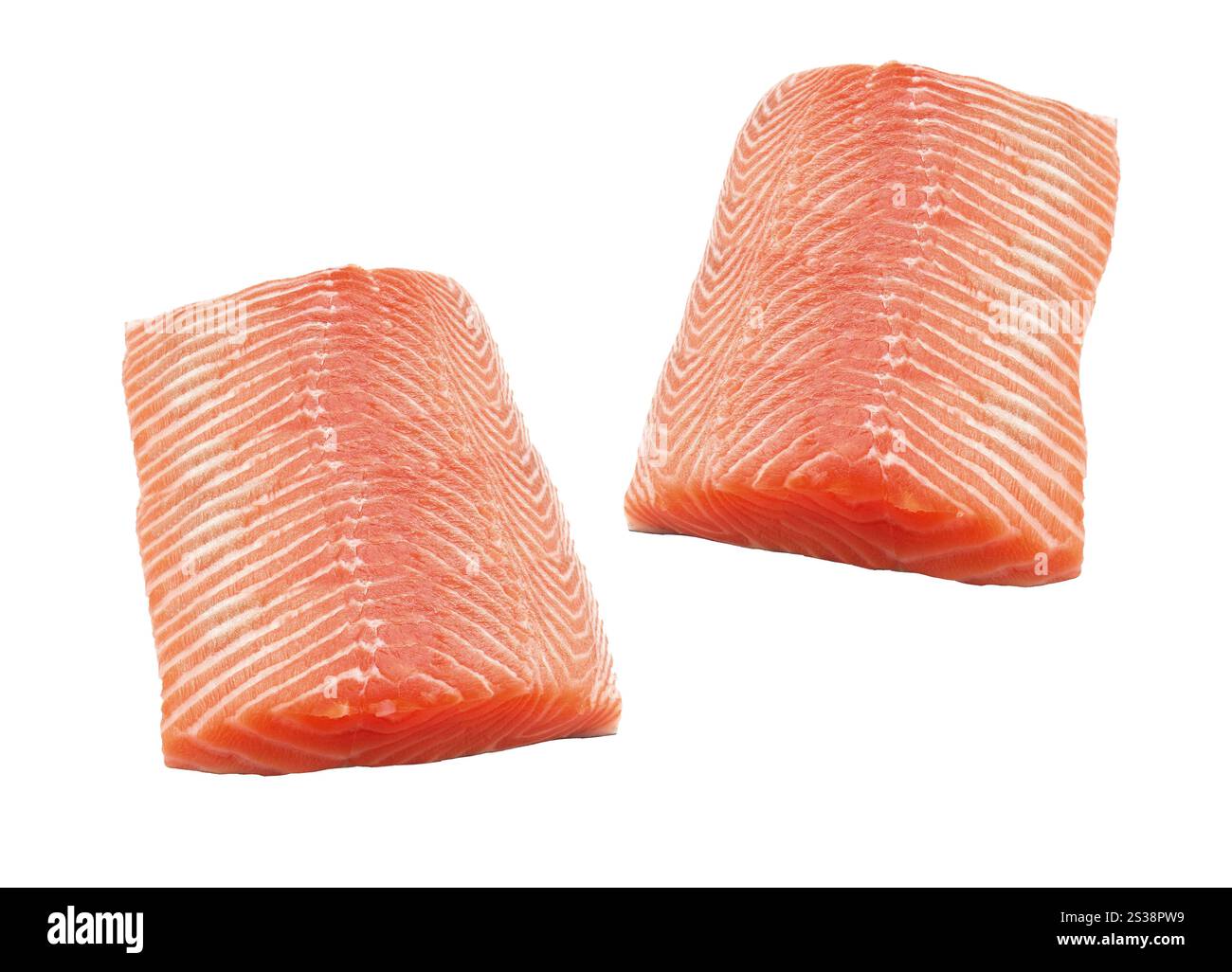 Lachssteak roter Fisch isoliert auf weißem Hintergrund. Lachssteak roter Fisch auf weiß Stockfoto