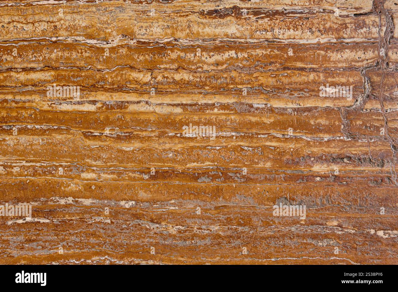 Strukturiertes braunes und weißes Veinendetail aus natürlichem Marmor. Mineral Stockfoto