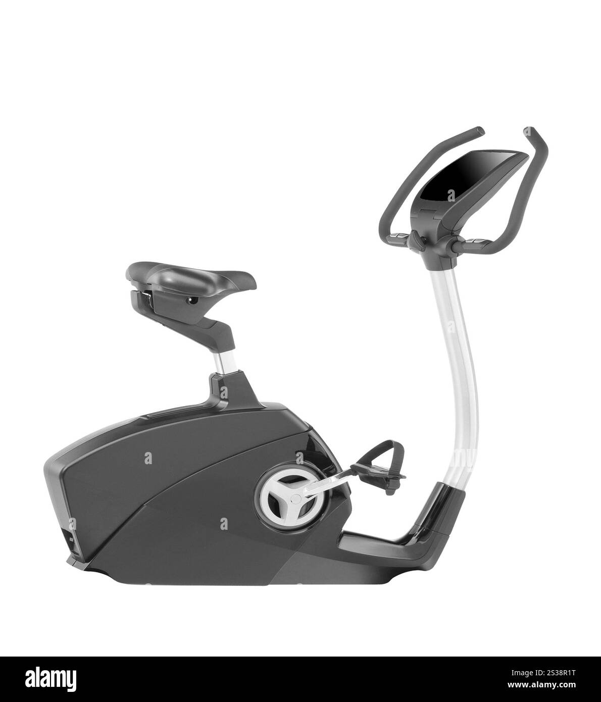 Stationäres Trainingsfahrrad isoliert auf weißem Hintergrund. Stationäres Trainingsfahrrad isoliert Stockfoto