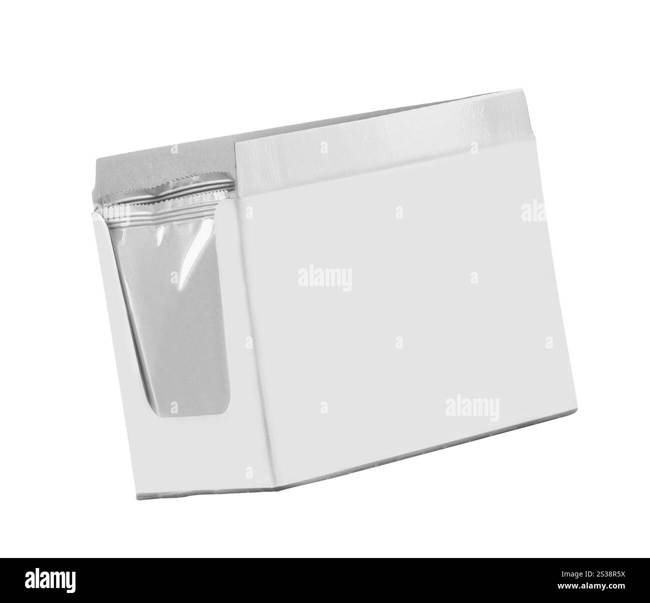 Nahaufnahme eines weißen Kästchens auf weißem Hintergrund. Nahaufnahme einer weißen Box Stockfoto
